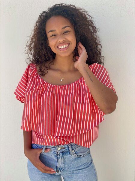 STILLBLUSE NOA ROT/WEISS XS