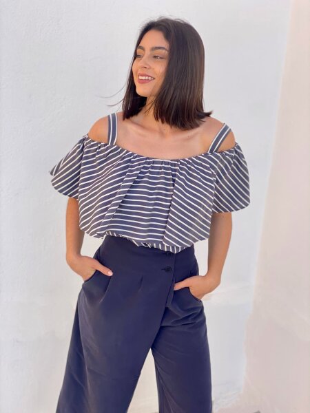 STILLBLUSE NOA BLAU/WEISS XS